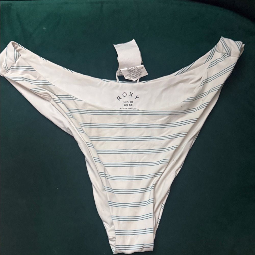 ROXY White and Blue Striped Swim Bikini Bottom - LIKE NEW - Size Small High Cut